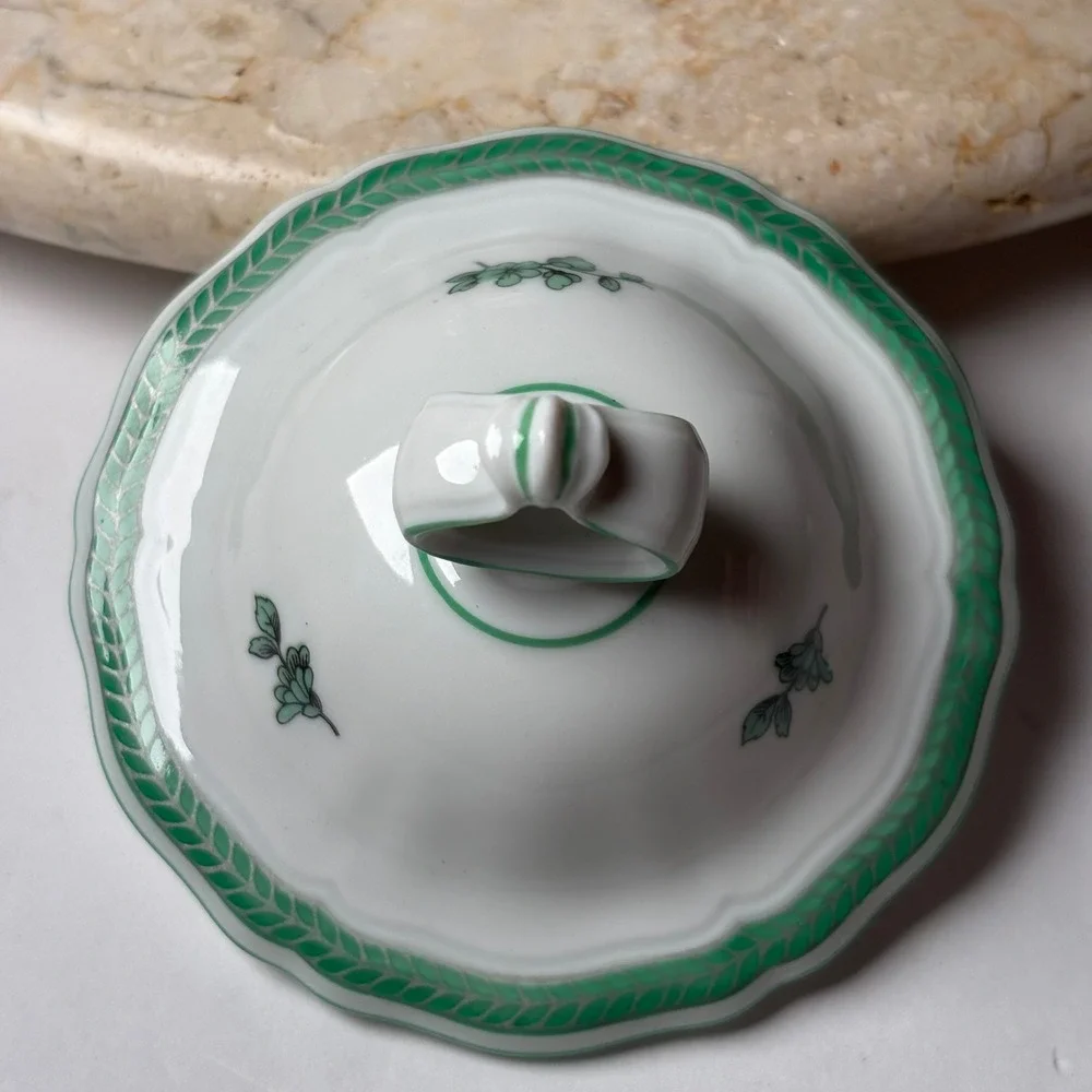 Rosenthal Chippendale Sugar Bowl Lid Green Floral White Porcelain Germany 08 ROB